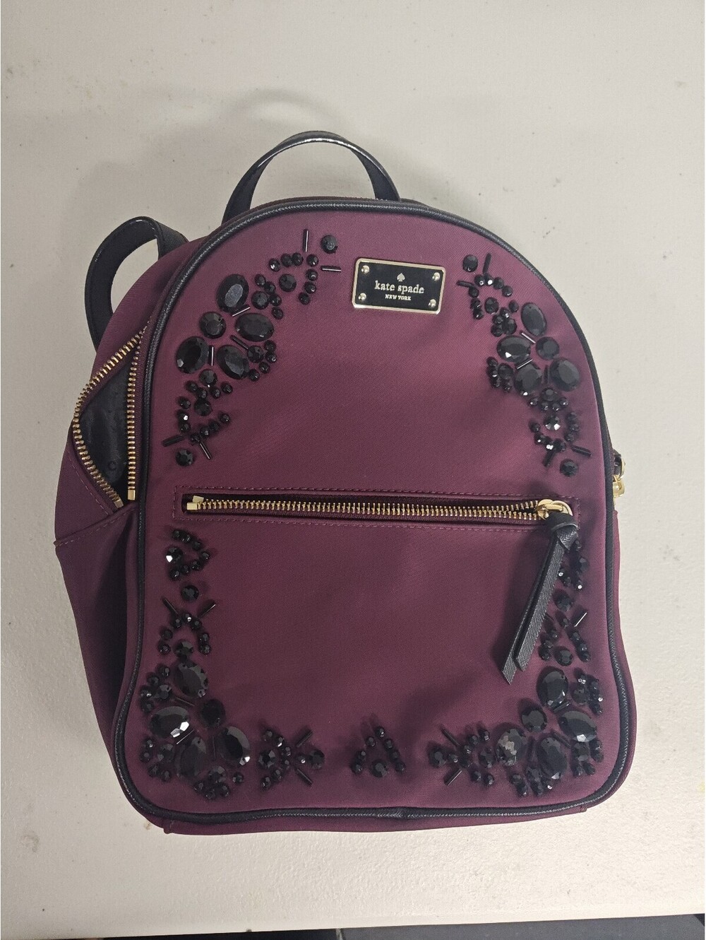 Kate Spade Wilson Road Bradley Embellished Backpack Plum Burgundy Nylon Jeweled